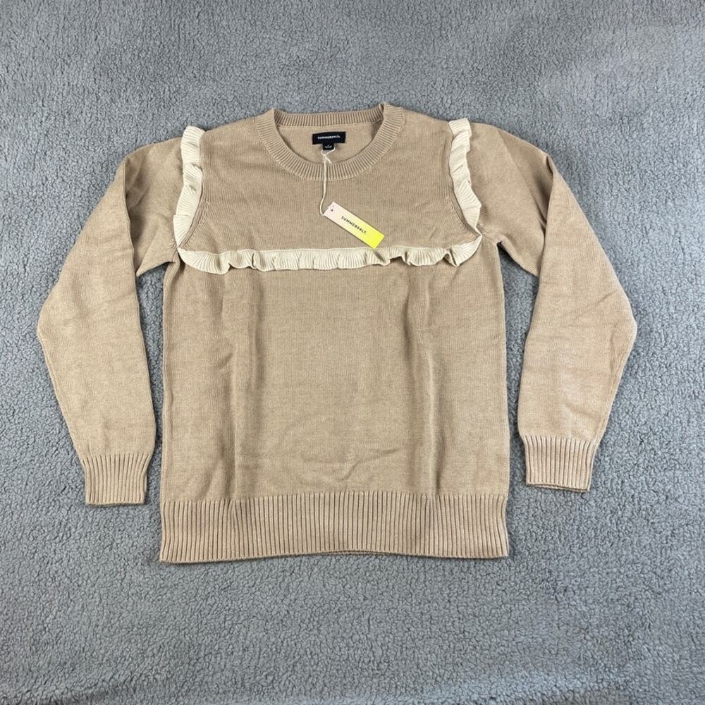 Summersalt Women's Large Moonlight Beige The Year-Round Crewneck Ruffle Sweater